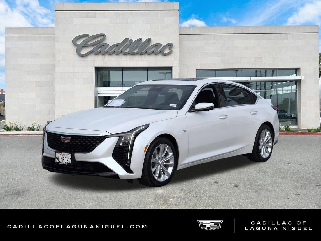 2025 Cadillac CT5 Premium Luxury in Crystal White Tricoat — front three-quarter view