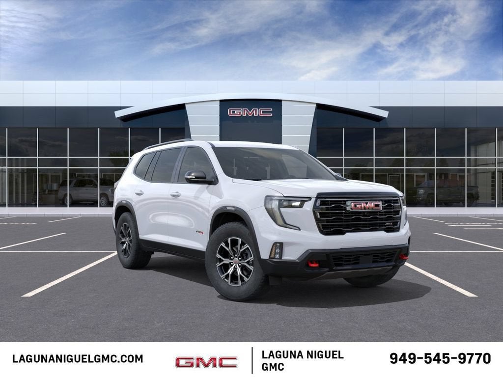 2026 GMC Acadia AT4 in Summit White — front three-quarter view
