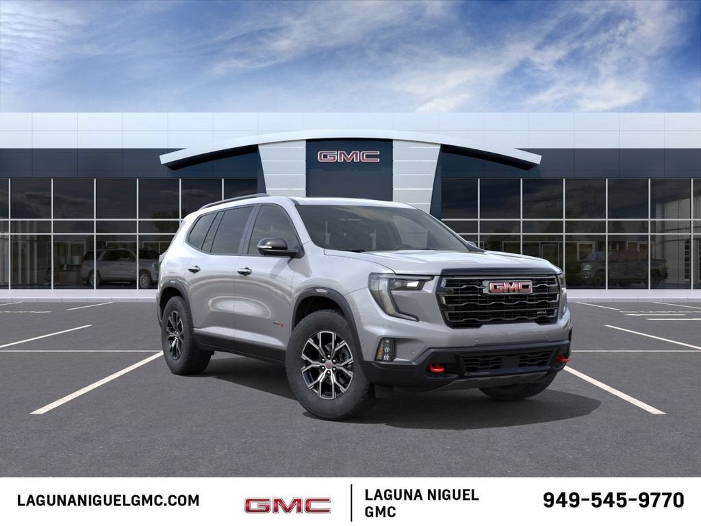 2026 GMC Acadia AT4 in Sterling Metallic — front three-quarter view