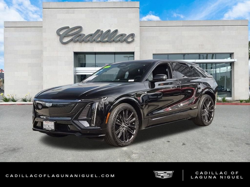 2026 Cadillac LYRIQ V-Series in Stellar Black Metallic — front three-quarter view